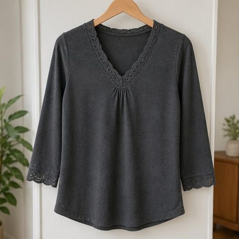 Charcoal Lace Trim Top